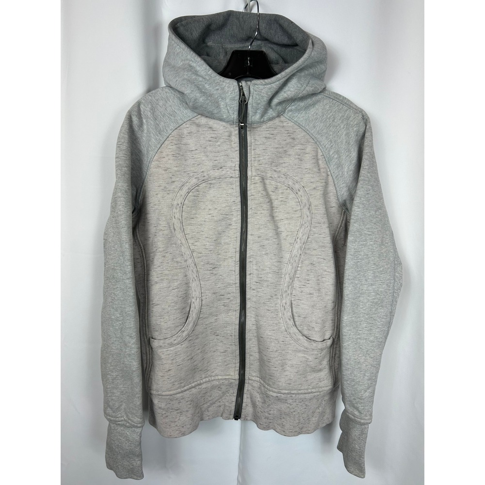 Lululemon Scuba Full Zip Hoodie Grey Heathered Thumbholes Athletic Size 12